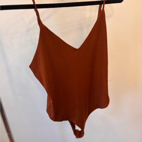 Women's V-Neck Rust Brown Bodysuit - Sleeveless Strappy Style - Picture 5 of 6